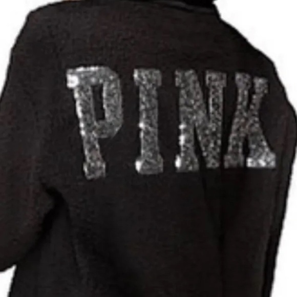 Victoria’s Secret PINK Bling Black Half-Zip Pullover Sherpa Hoodie, Small - Picture 4 of 10